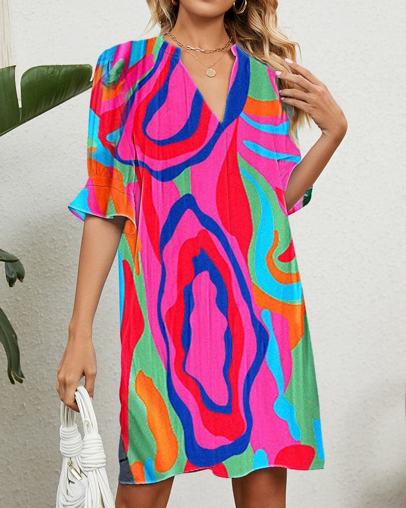 Aimée - Robe col V imprimé coloré