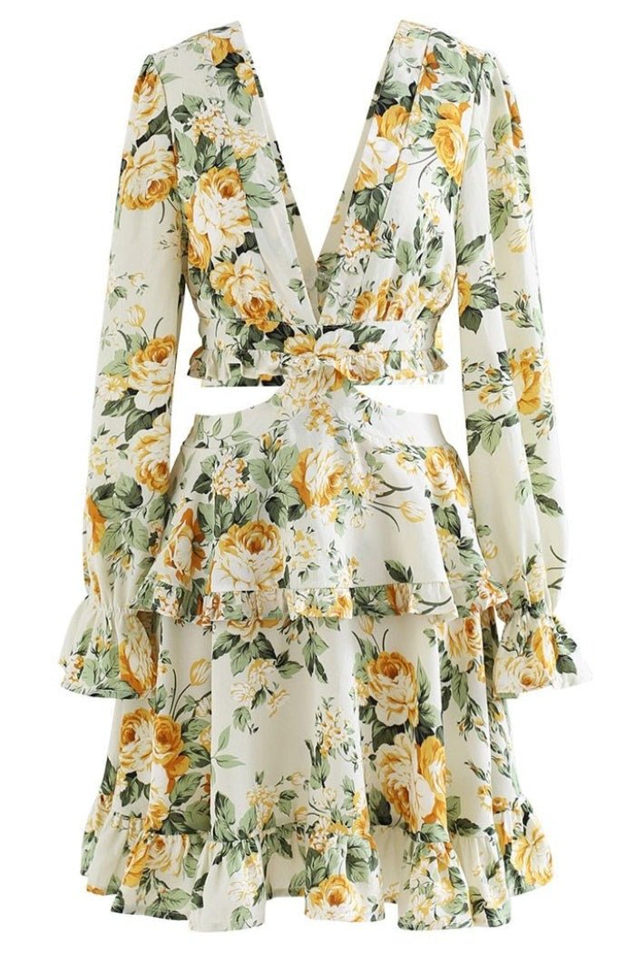 Soleil | Mini-Robe en Chiffon avec Découpes Élégantes et Motifs Floraux pour Femmes