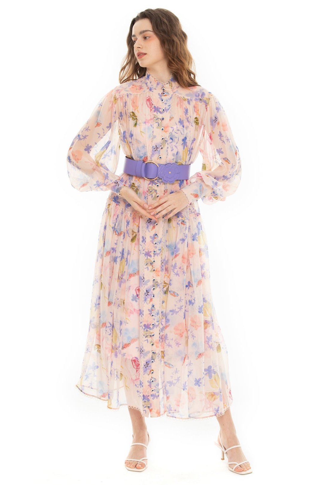 Zélie | Robe Midi en Mousseline avec Détails Floraux et Élégance pour Femmes