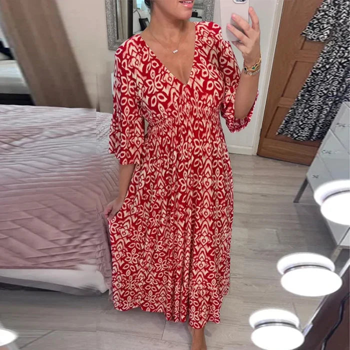 Emma - Robe Imprimée à Col En V Et Manches Larges