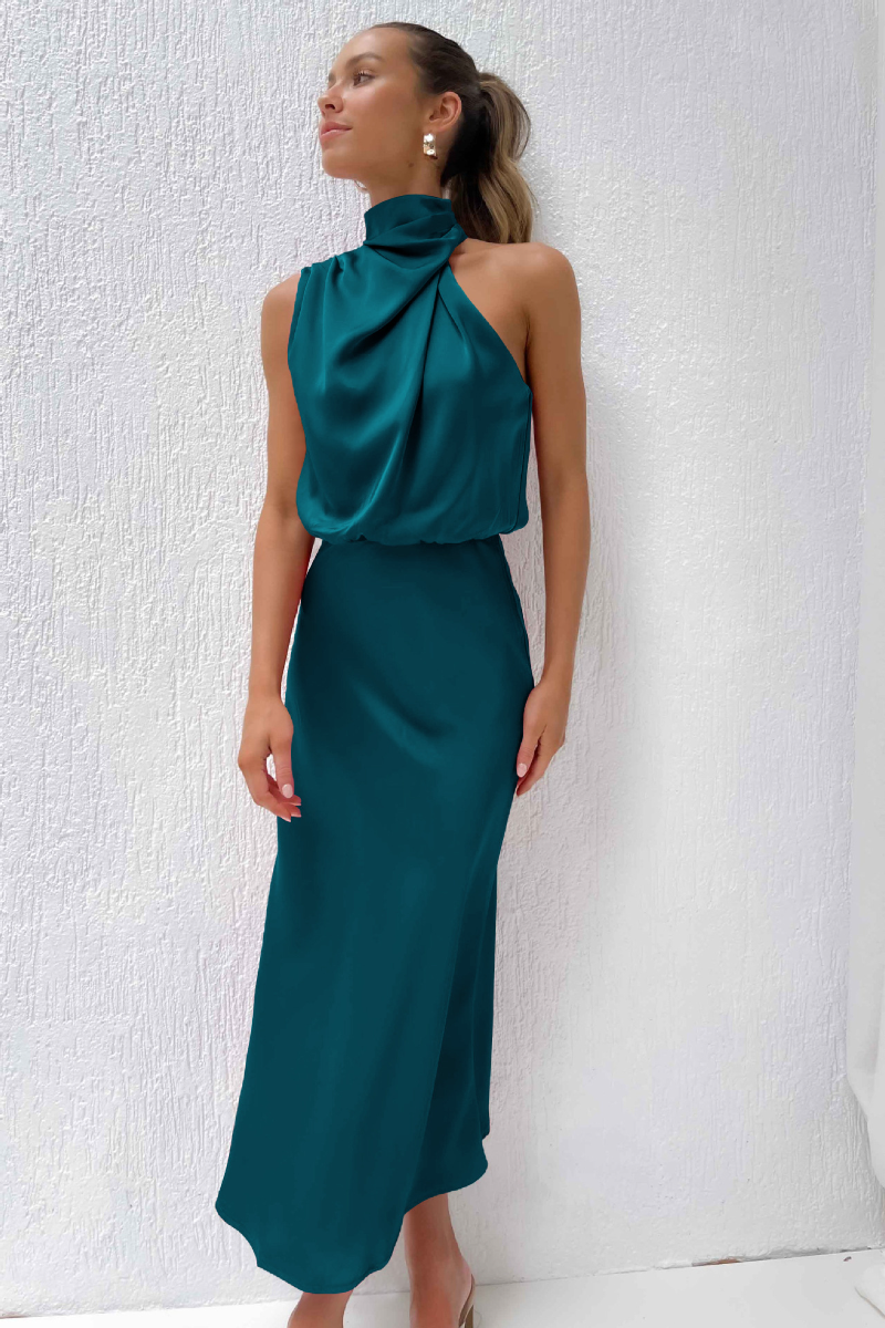 Bellevo | Robe midi élégante avec encolure ronde asymétrique