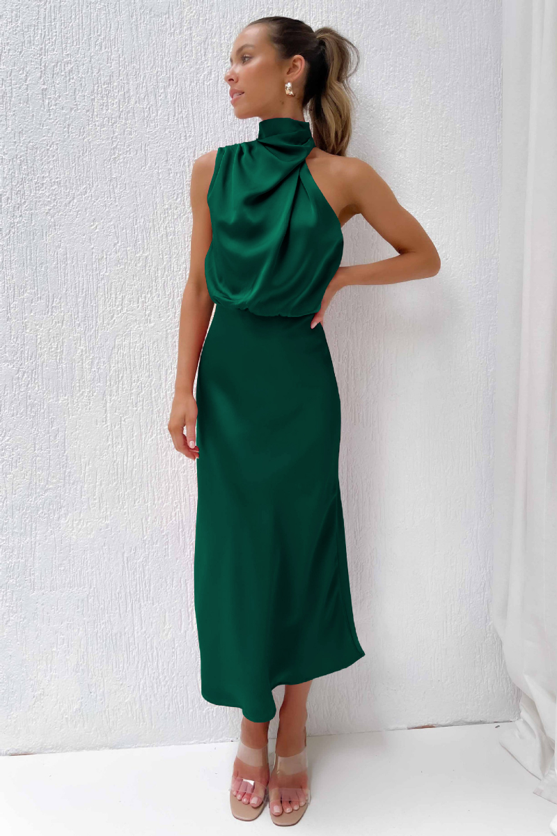 Bellevo | Robe midi élégante avec encolure ronde asymétrique