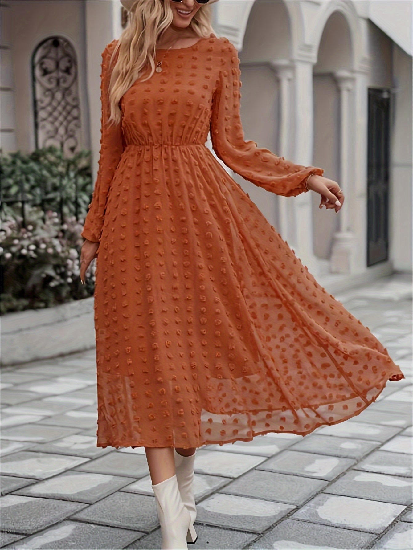 Briggita | Robe Elégante à Pois pour Femmes | Orange