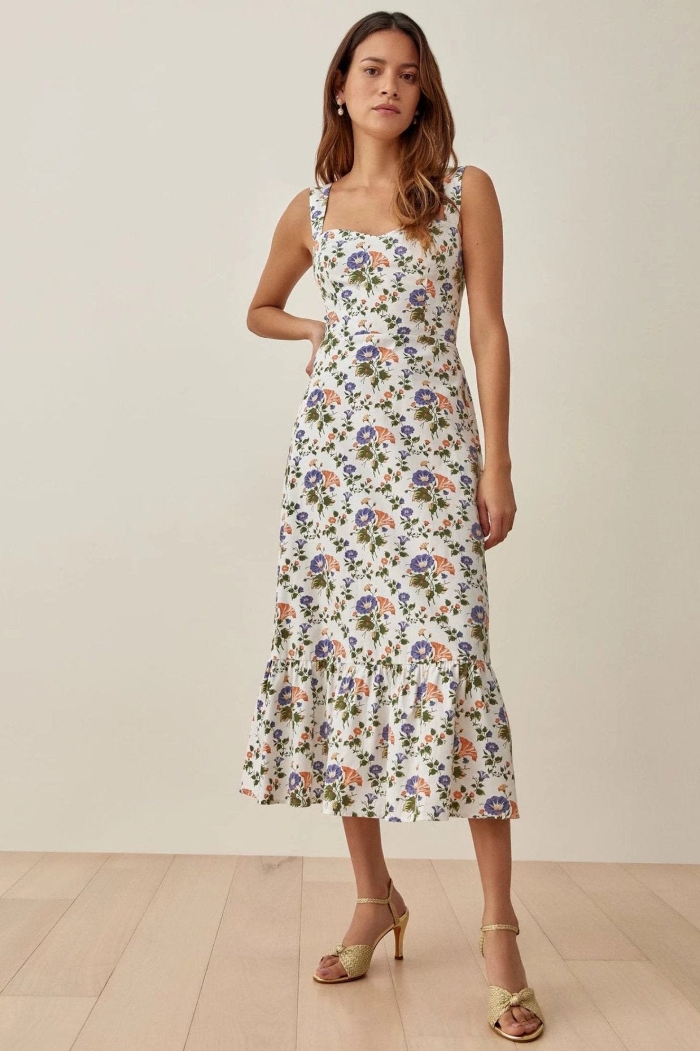 Lunaire | Robe Midi Évasée avec Imprimé Floral et Tissu de Qualité pour Femmes
