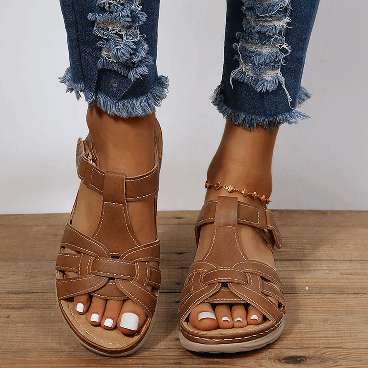 Sandales orthopédiques confort en cuir vintage