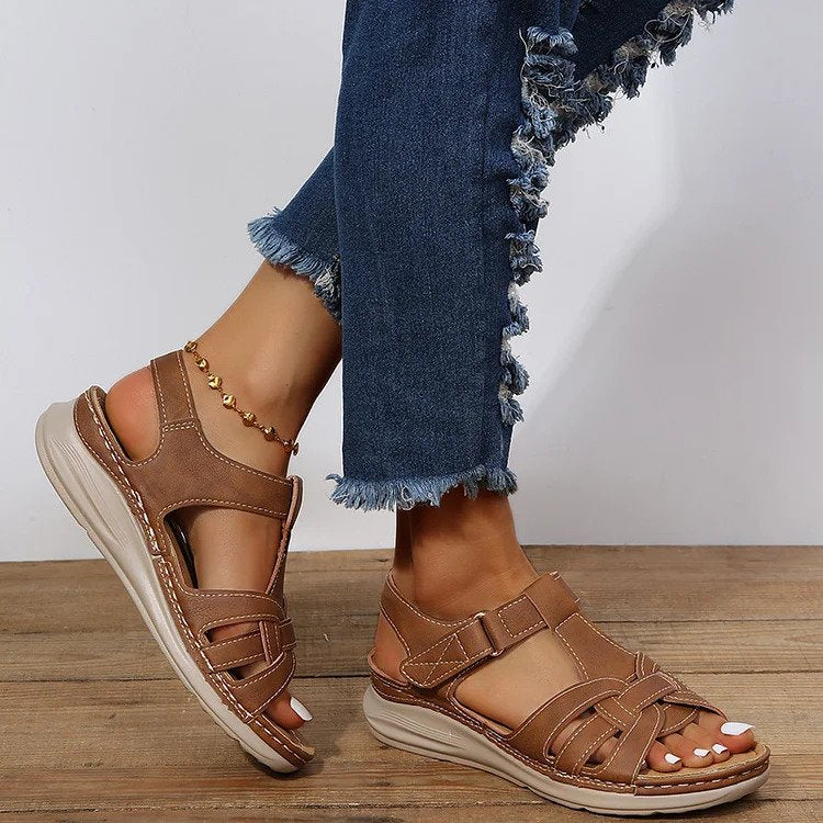 Sandales orthopédiques confort en cuir vintage