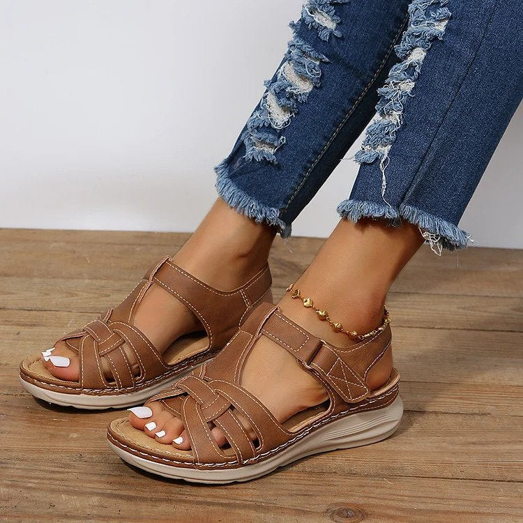 Sandales orthopédiques confort en cuir vintage