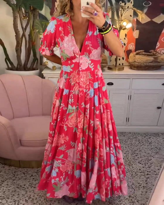 Ania - Robe à col en V avec imprimé floral