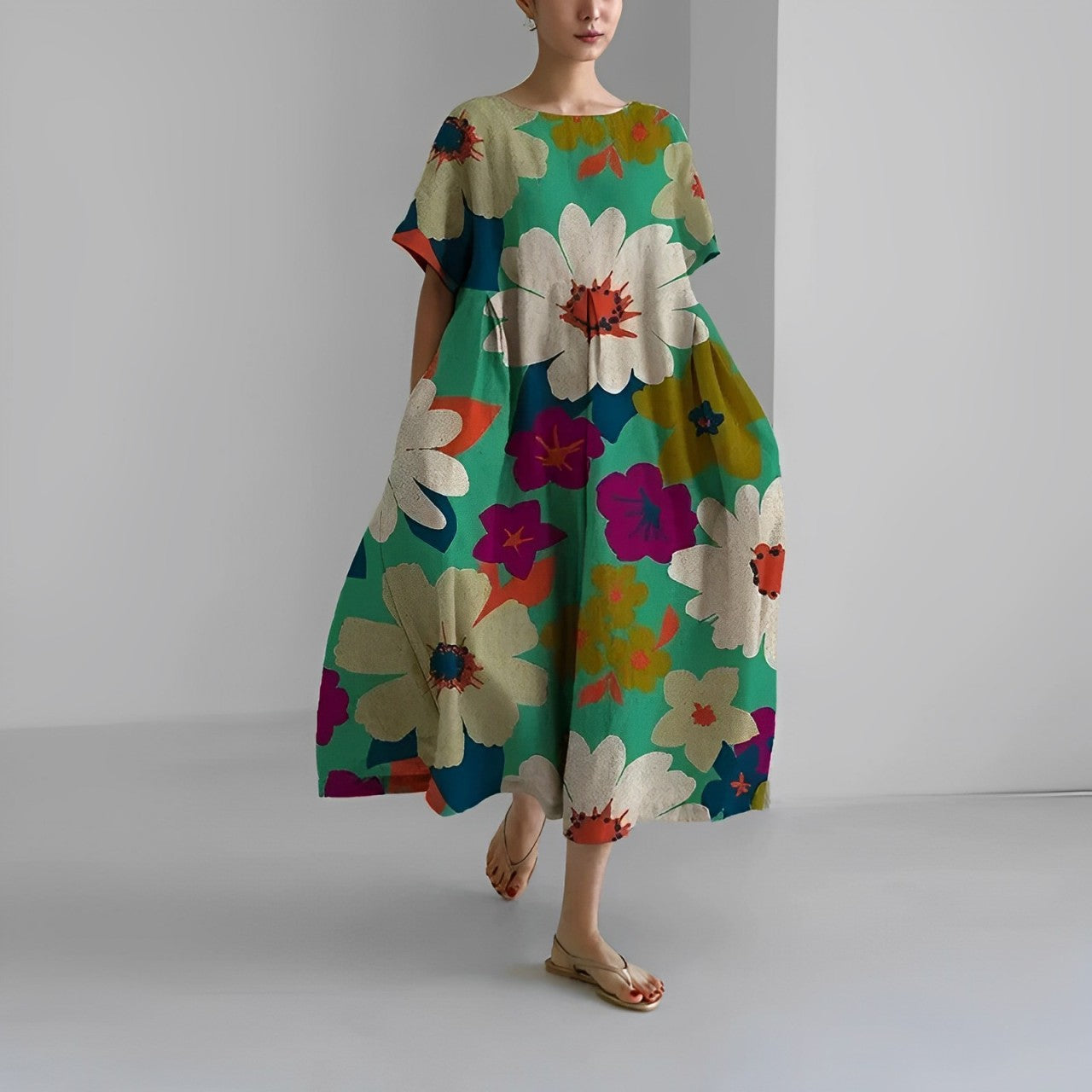 Amélie | Robe à Fleurs avec Imprimé Surdimensionné et Coupe Décontractée pour Femmes