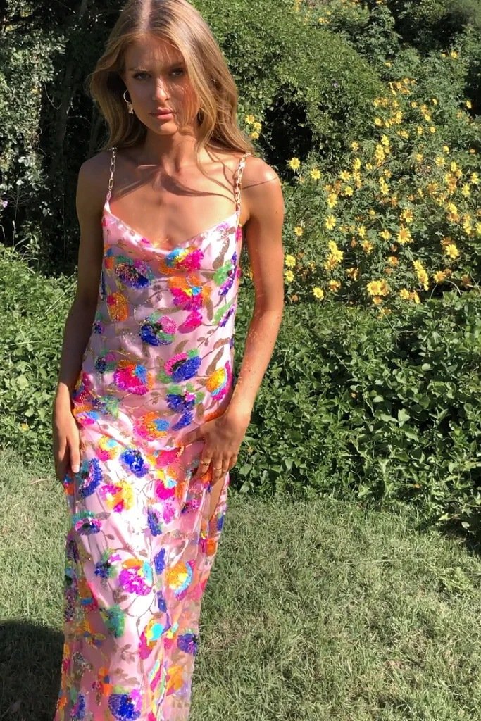 Soleil | Robe Maxi avec Paillettes et Motifs Floraux pour Femmes