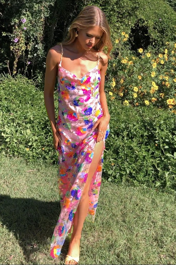 Soleil | Robe Maxi avec Paillettes et Motifs Floraux pour Femmes