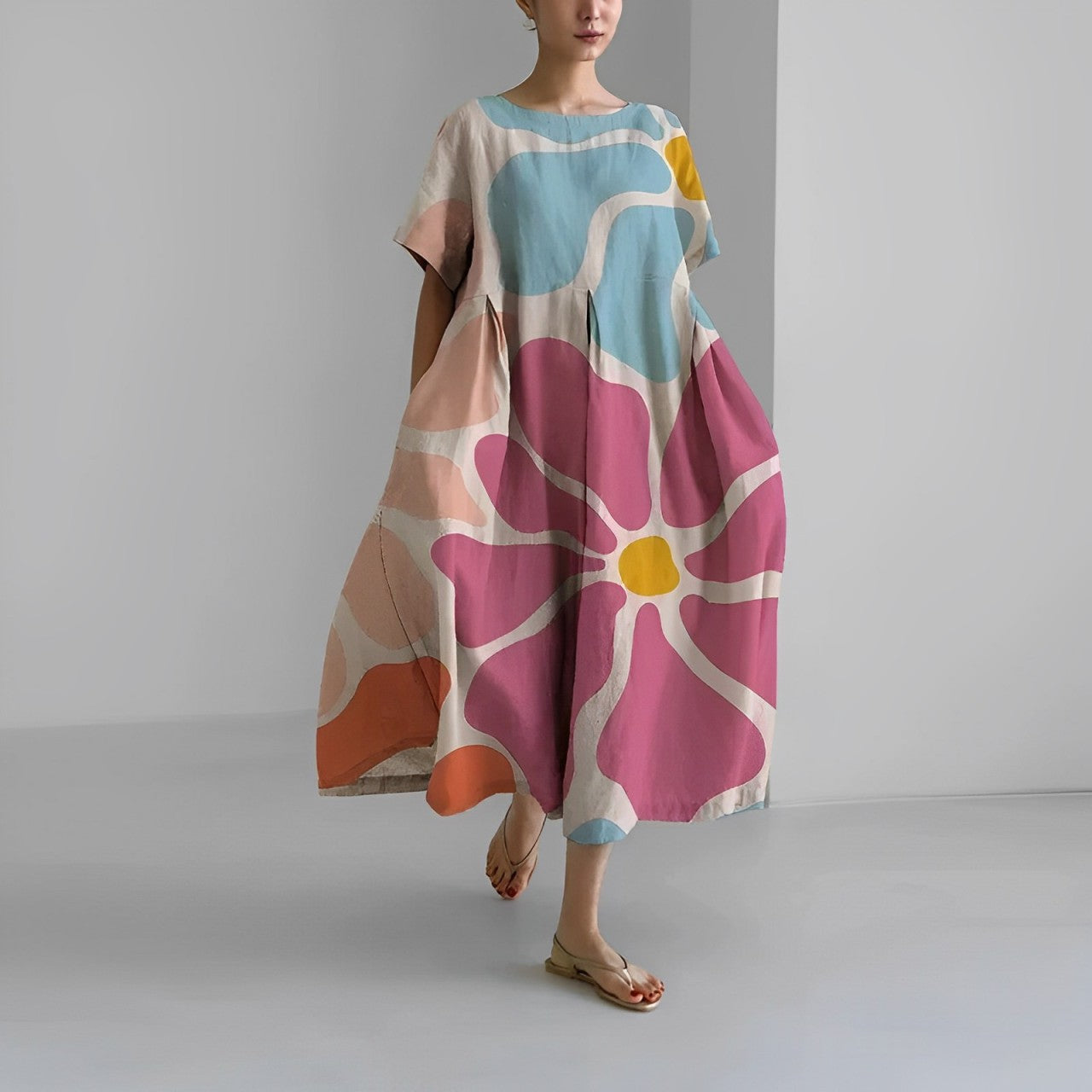 Amélie | Robe à Fleurs avec Imprimé Surdimensionné et Coupe Décontractée pour Femmes