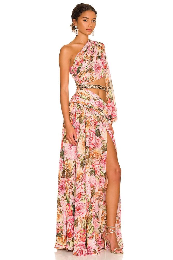 Soleil | Robe Maxi Asymétrique avec Imprimé Floral et Découpes Élégantes pour Femmes