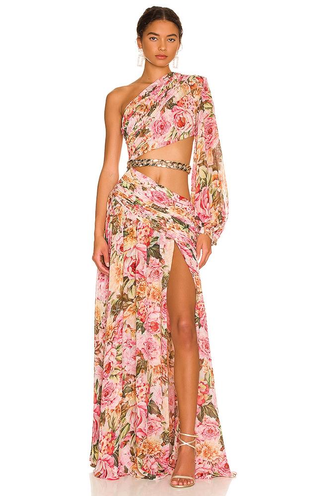 Soleil | Robe Maxi Asymétrique avec Imprimé Floral et Découpes Élégantes pour Femmes