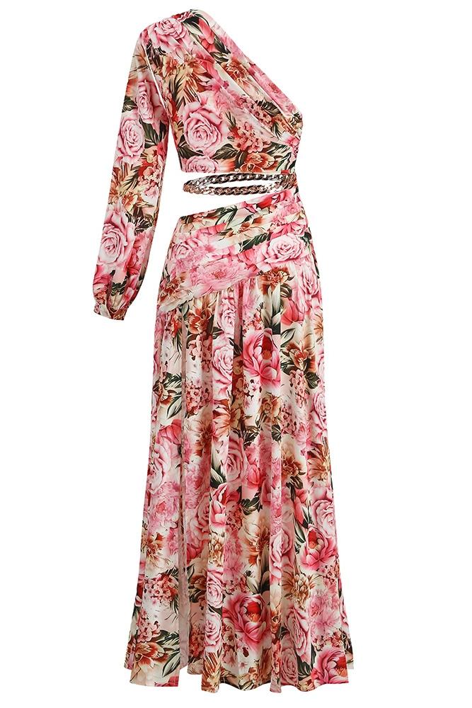 Soleil | Robe Maxi Asymétrique avec Imprimé Floral et Découpes Élégantes pour Femmes