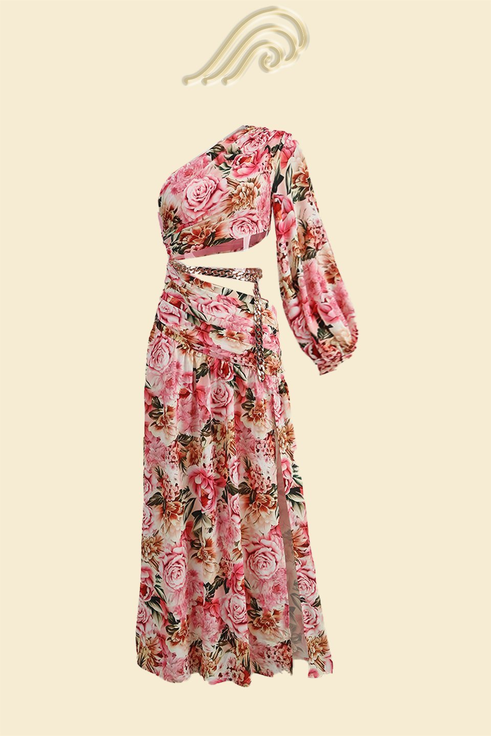 Soleil | Robe Maxi Asymétrique avec Imprimé Floral et Découpes Élégantes pour Femmes