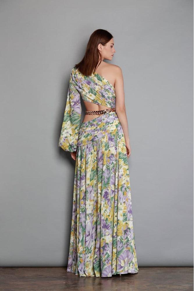 Soleil | Robe Maxi Asymétrique avec Imprimé Floral et Découpes Élégantes pour Femmes