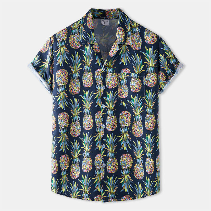 Tropical | Chemise à Manches Courtes avec Imprimé Ananas et Confort Optimal pour Hommes