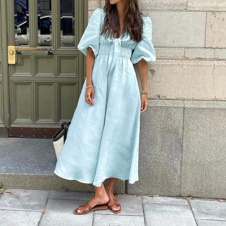 Céleste | Robe Midi avec Manches Bouffantes et Silhouette Élégante pour Femmes