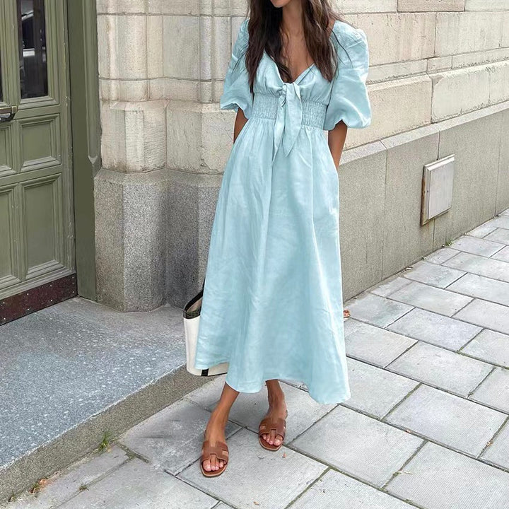 Céleste | Robe Midi avec Manches Bouffantes et Silhouette Élégante pour Femmes