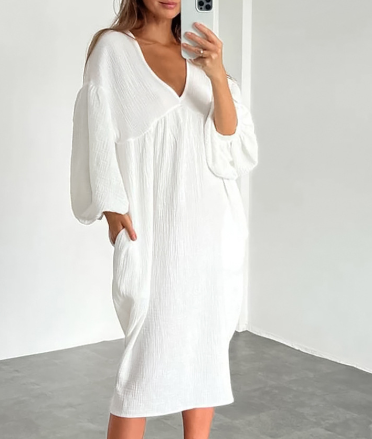 Viktoria - Robe Maxi Caftan Sleece à col V profond et évasé