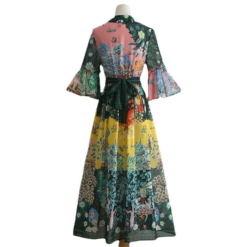 Léonie | Robe Vintage en Mousseline de Soie avec Motifs Uniques et Silhouette Élégante pour Femmes