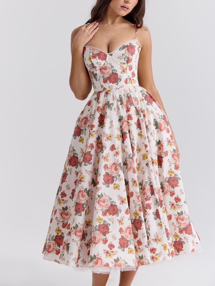 Victoria - Robe midi en tulle imprimé rose italien