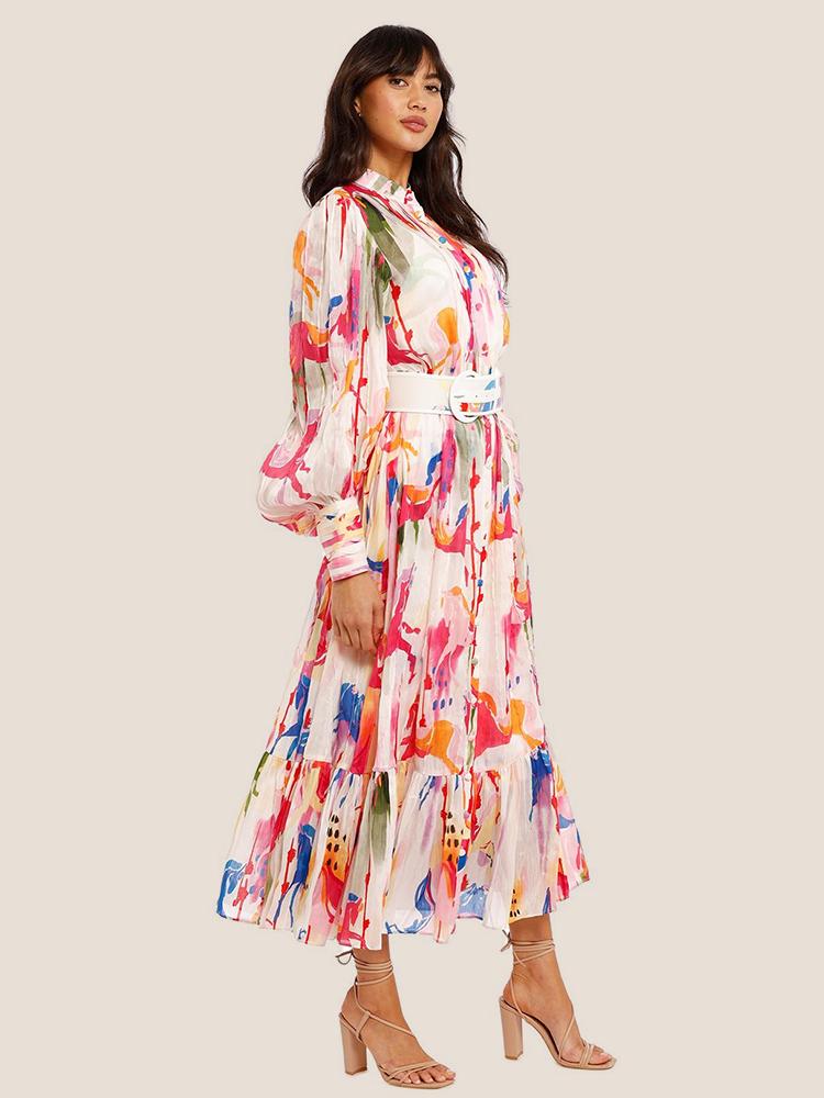 Céleste | Robe Maxi Dégradée avec Motifs Floraux et Ceinture pour Femmes