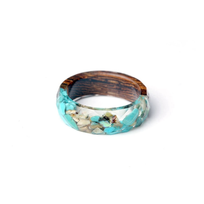 Auréole | Bague en Bois avec Orchidées Sculptées et Finition Brillante pour Femme