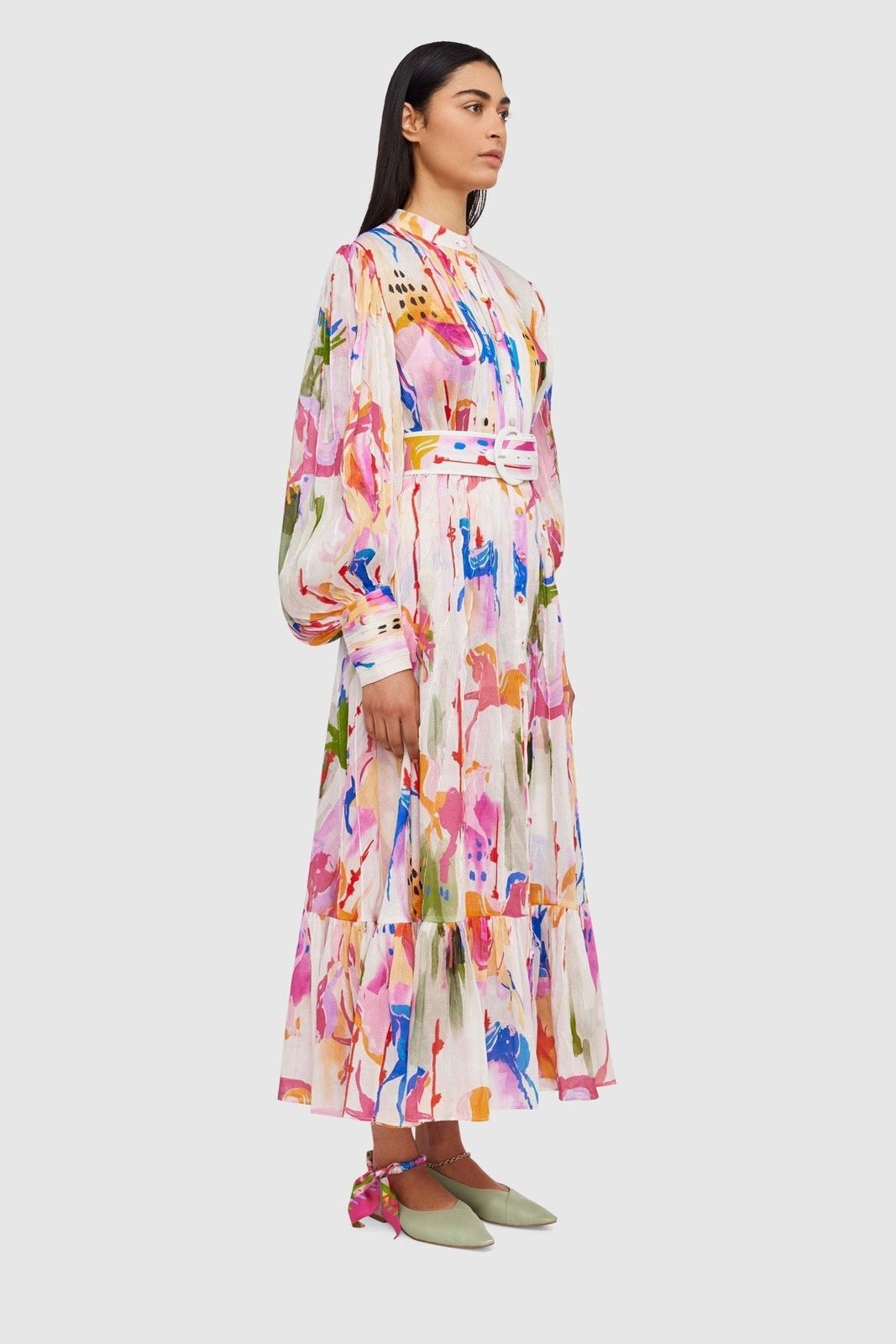 Céleste | Robe Maxi Dégradée avec Motifs Floraux et Ceinture pour Femmes