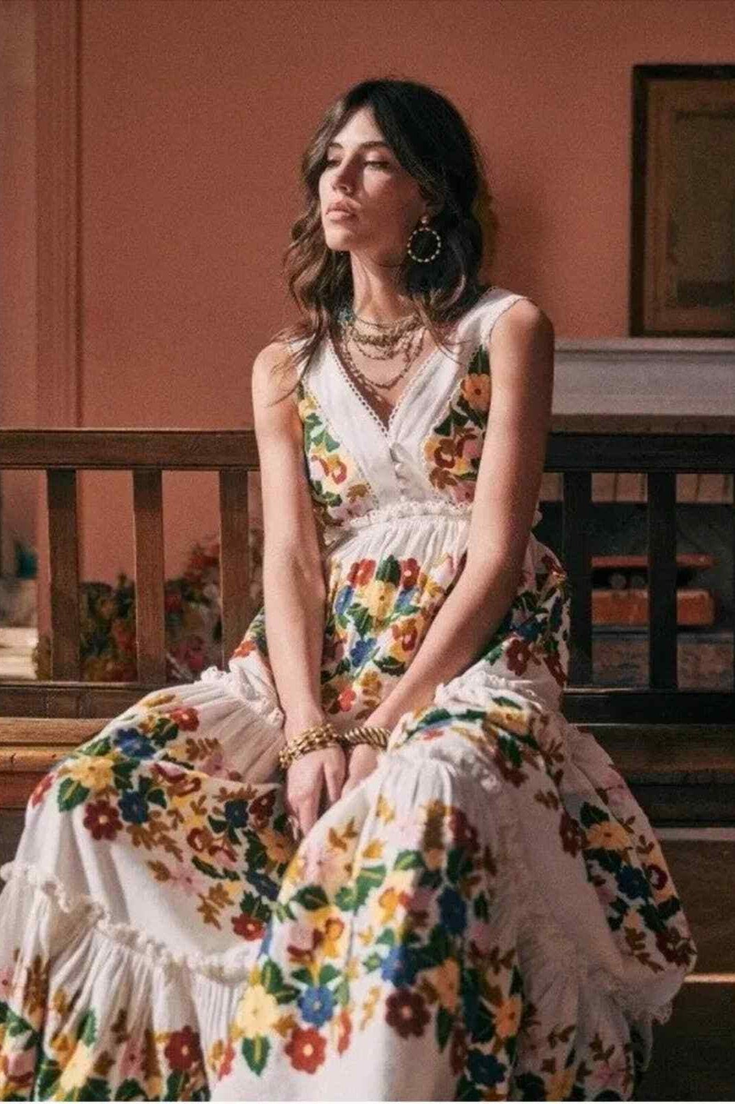 Céleste | Robe Midi Imprimée avec Motifs Floraux et Tissu de Qualité pour Femmes